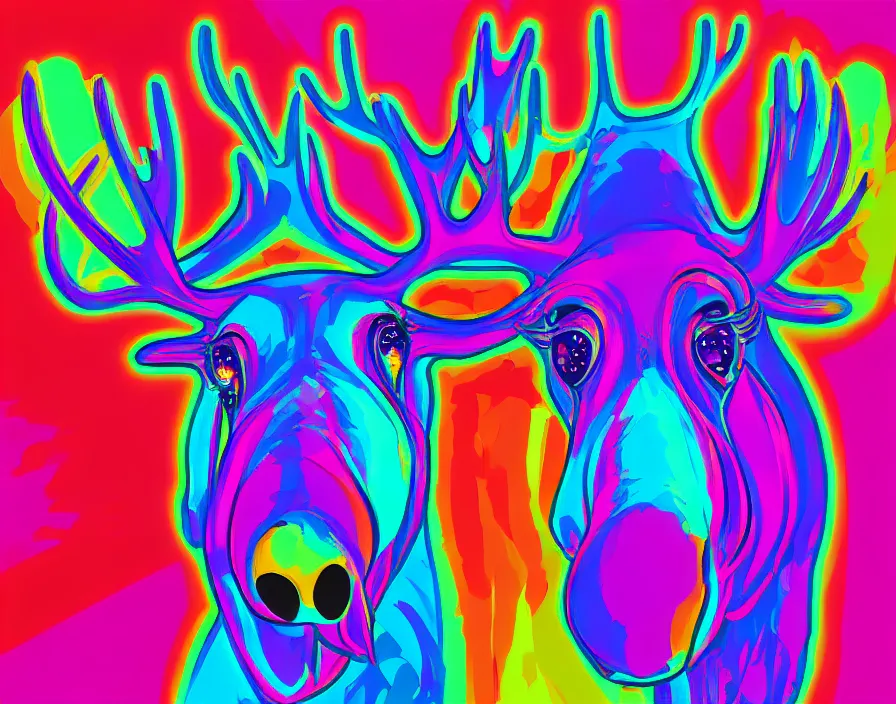 Image similar to moose in 6 0 s kitsch and psychedelia, digital painting, trending on artstation, sharp focus, 4 k