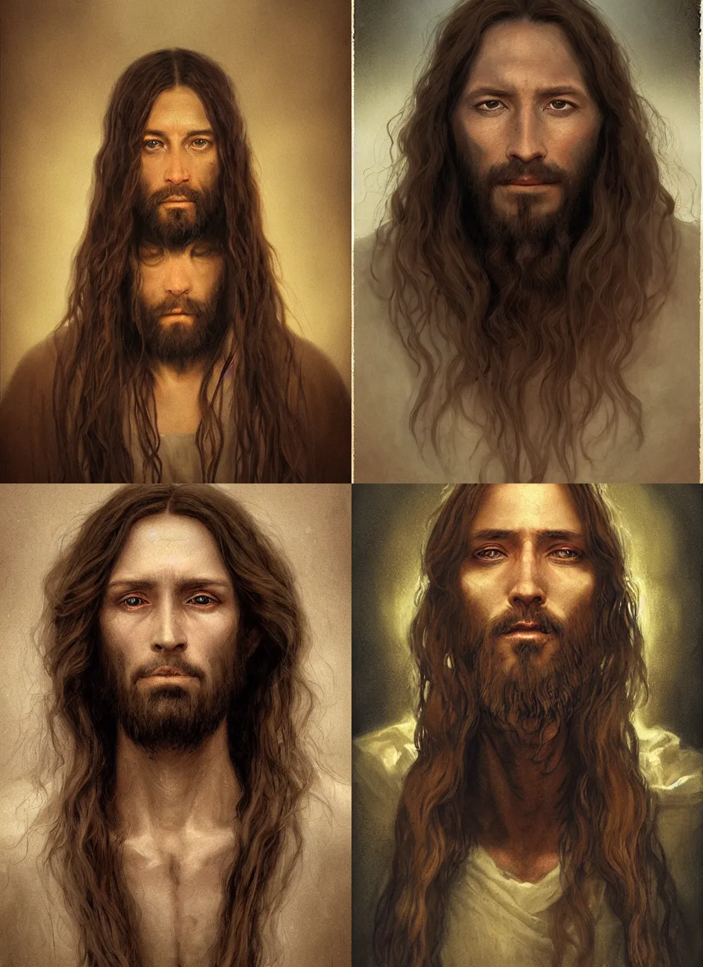 Prompt: portrait of a Jesus with long hairs in alan lee and marc simonetti and emil melmoth style , cinematic lighting