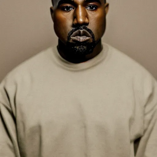 Image similar to the face of kanye west wearing yeezy clothing at 4 2 years old, portrait by julia cameron, chiaroscuro lighting, shallow depth of field, 8 0 mm, f 1. 8