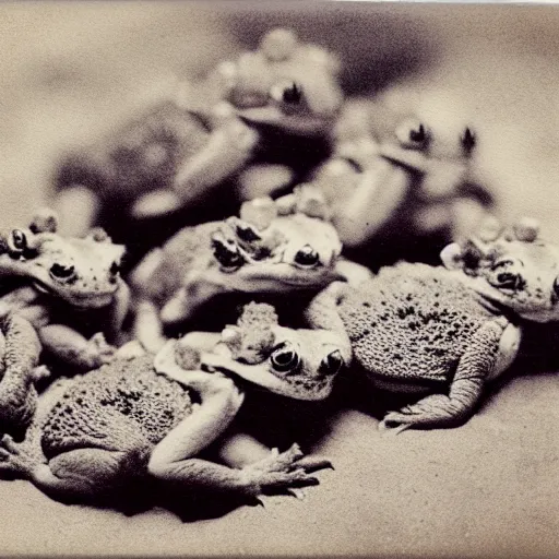 Prompt: pile of lazy toads, beautiful polaroid photo, pinhole, lomography,