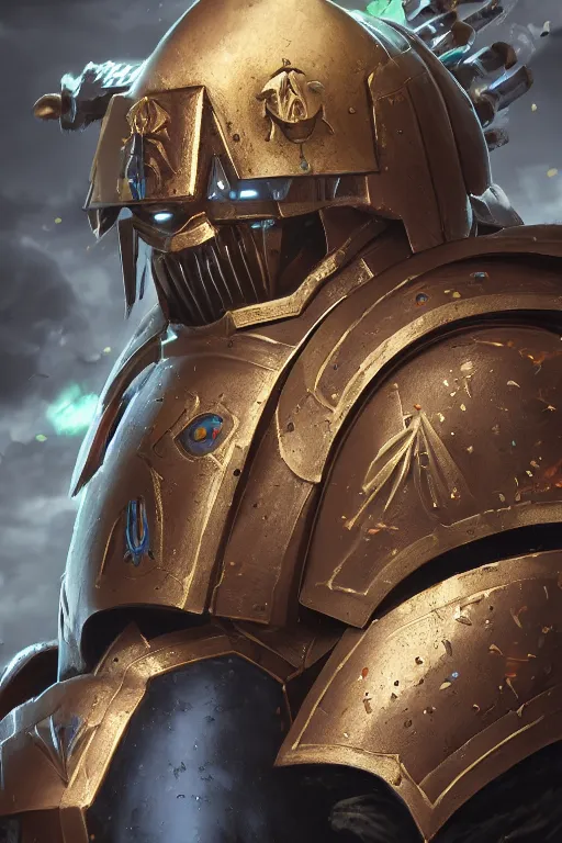 Image similar to armor portrait heros warhammer 4 0 k horus heresy fanart - the primarchs emperor by johannes helgeson animated with vfx concept artist & illustrator global illumination ray tracing hdr fanart arstation zbrush central hardmesh 8 k octane renderer comics stylized