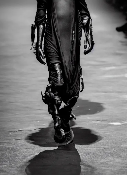 Image similar to hyperrealistic and heavy detailed rick owens avant garde runway show of batman, leica sl 2 5 0 mm, vivid color, high quality, high textured, real life