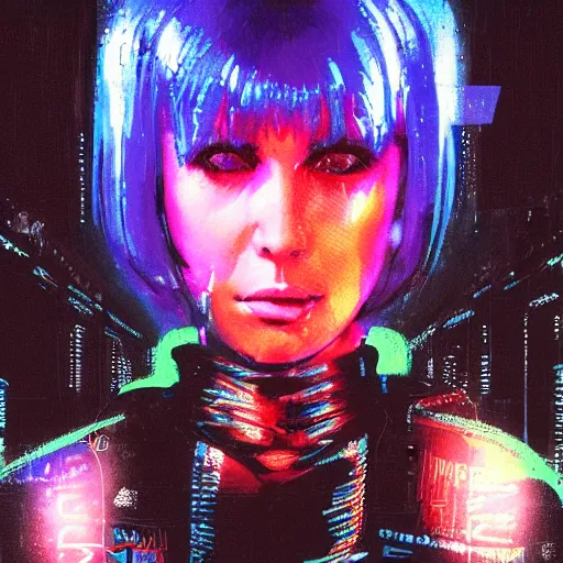 Prompt: detailed film still of portrait neon operator joan jett in the movie blade runner, messy ponytail, cyberpunk futuristic, neon, reflective puffy coat, decorated with traditional japanese by smail inceoglu dragan bibin hans thoma greg rutkowski alexandros pyromallis nekro, illustrated, perfect face, fine details, realistic shaded, fine - face, pretty face