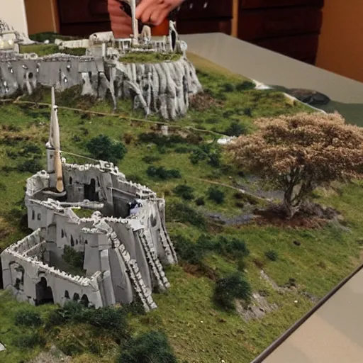 Image similar to lego diorama of the battle of Pelennor Fields in front of Minas Tirith