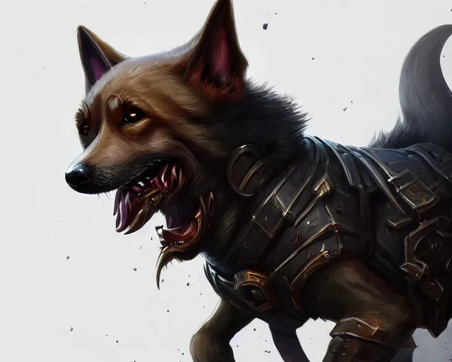 Prompt: attack dog k - 9 unit, deep focus, d & d, fantasy, intricate, elegant, highly detailed, digital painting, artstation, concept art, matte, sharp focus, illustration, hearthstone,