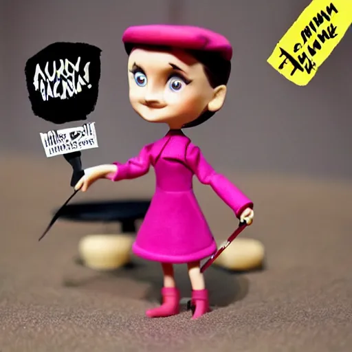 Image similar to audrey hepburn cos play walking 5 small dogs, stop motion vinyl action figure, plastic, toy, butcher billy style