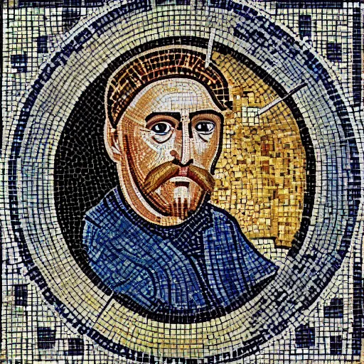 Prompt: portrait of thomas the tank engine, in a byzantine mosaic