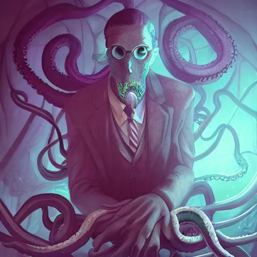 Prompt: H.P. Lovecraft as Cthulhu, part man part monster with tentacles, ambient lighting, 4k, anime key visual, lois van baarle, ilya kuvshinov, rossdraws, artstation