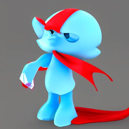 Image similar to simple, cute, cyan crystal character wearing a red cloth strip, 4K HD