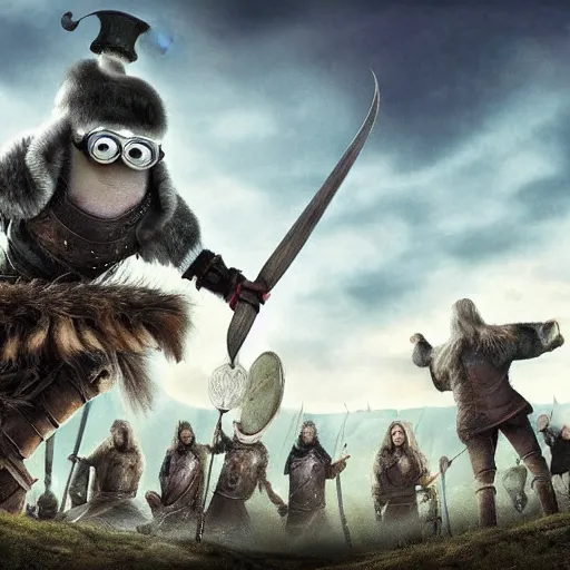 Image similar to The minions in The Vikings Digital art very detailed 4K quality Super Realistic