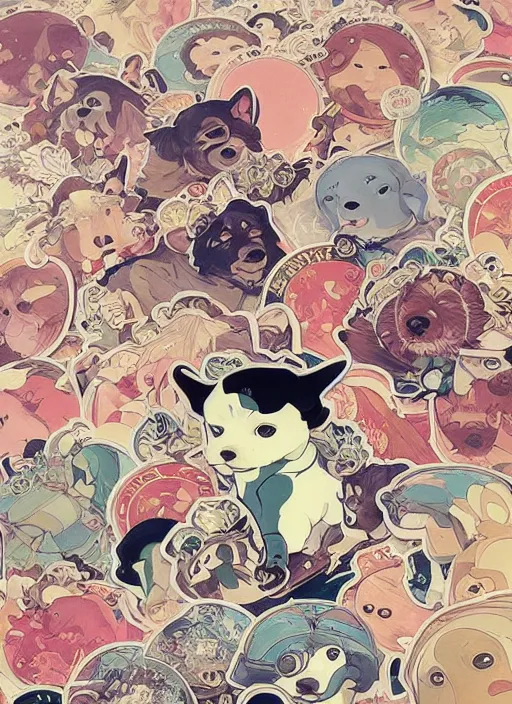 Prompt: victo ngai cute dog sticker design, highly detailed, high quality, digital painting, by ross tran and studio ghibli and alphonse mucha, artgerm