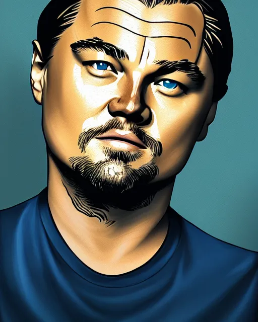 Image similar to painting portrait of leonardo dicaprio as a carp fish, cartoon, warm lighting, leonardo dicaprio has an carp fish body, movie poster, illustration by bartek fedyczak, erak note, tooth wu, neil richards, kan liu, siwoo kim, jisu choe, trending on art station