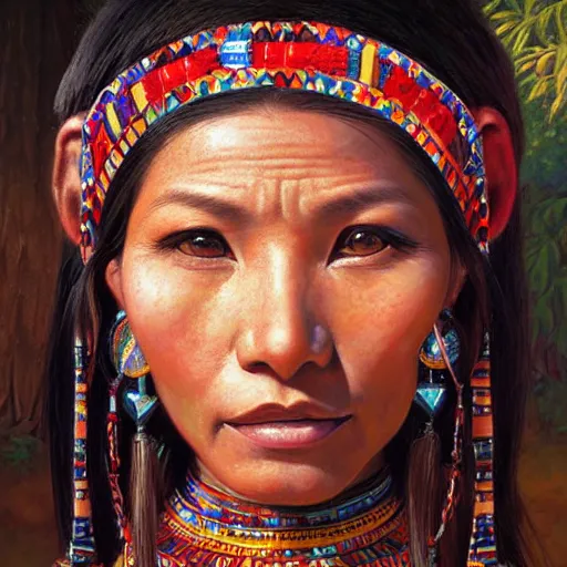 Image similar to portrait of a mayan woman ( 3 5 ) from mesoamerica, an oil painting by ross tran and thomas kincade