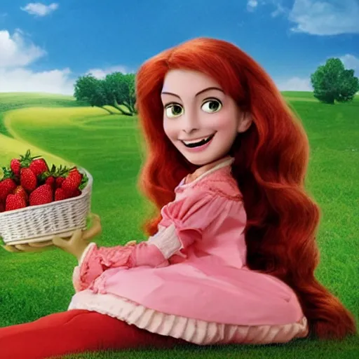 Image similar to A movie adaptation of Strawberry Shortcake with Anne Hathaway