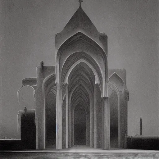 Prompt: old cathedral by zdzisław beksiński