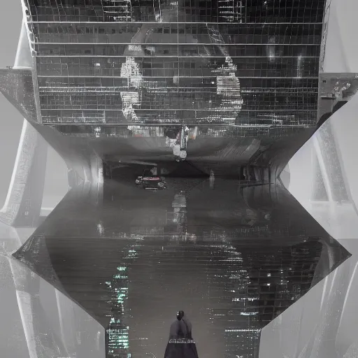 Prompt: digital sci-fi oily gloss reflection airport motherboard organic brutalist forms wall structure in liquid and oil on the coronation of napoleon painting, on moon with medium size man walking with black background and digital billboard in the middle. unreal engine 5, keyshot, octane, artstation trending, by Zaha Hadid architects, by Matrix film color, high contrast pinterest black plastic, dark atmosphere pinterest tilt shift, 4k, 8k, 16k.