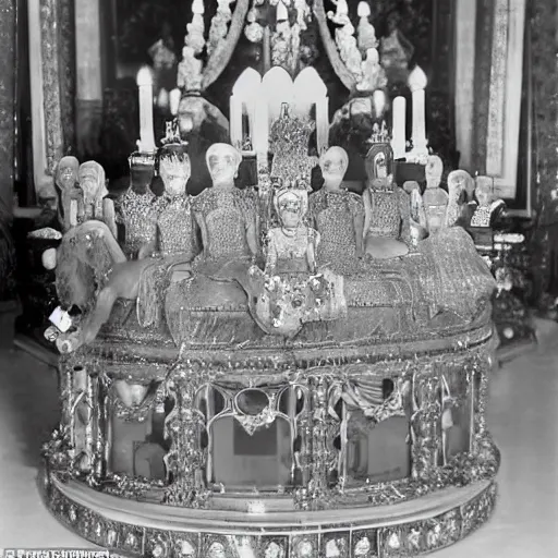 Image similar to The royal tomb, jewelpunk, each indiviual person is on display, posed as they were in life, encased forever in diamond, very beautiful, each body is lit from above. Princess Soraha, age 10