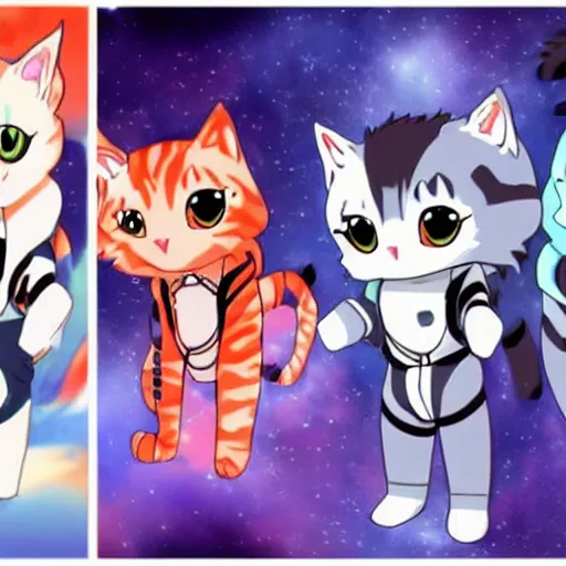 Image similar to anime styled kittens in spacesuits