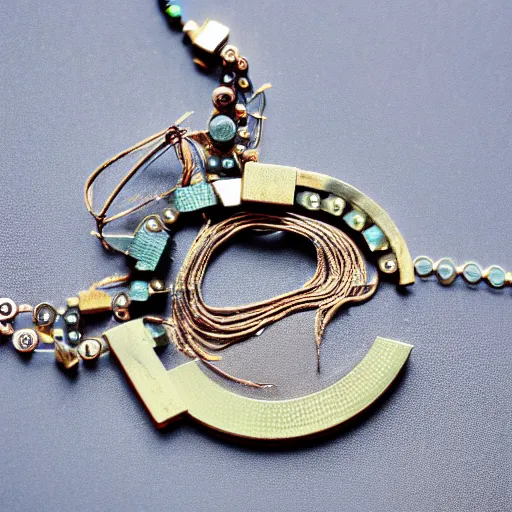 Prompt: a photo of a necklace with a speed controller and circuit boards hanging from it, jewelry, 4k