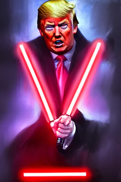 Image similar to Donald Trump as a Sith from Star Wars, red light saber, realistic portrait, symmetrical, highly detailed, digital painting, sharp focus, cinematic lighting