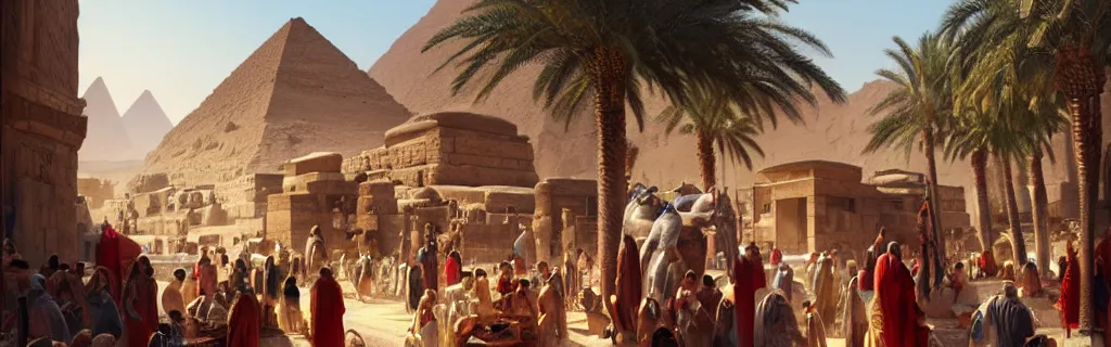 Image similar to a busy marketplace in ancient egypt. 8 k, epic cinematic hyperrealism masterpiece. realistic poster with shaded lighting by craig mallismo, artgerm, jeremy lipkin and michael garmash, unreal engine, radiant light, detailed and complex environment, digital art, art station trends, detailed, lens flare, motion blur