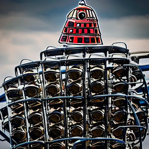 Image similar to A photo of a Dalek on a rollercoaster