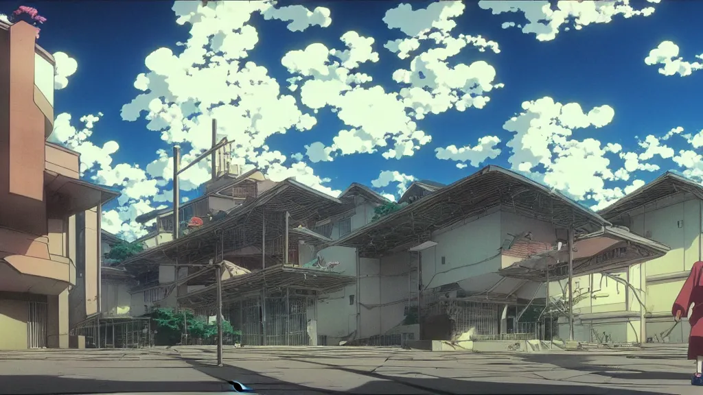 Image similar to school where the students have magic powers, anime film still from the an anime directed by katsuhiro otomo with art direction by salvador dali, wide lens