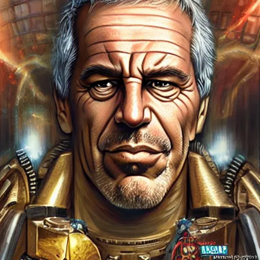 Image similar to Jeffrey Epstein as the emperor of humanity from warhammer 40k, detailed face made by stanly artgerm lau, wlop, rossdraws, james jean, andrei riabovitchev ,marc simonetti