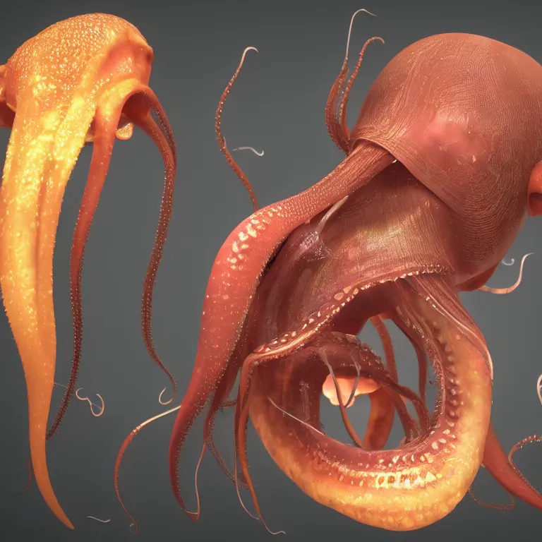 Prompt: octane render portrait by wayne barlow and carlo crivelli and glenn fabry, a deep ocean mariana trench fish squid octopus jellyfish creature made out inflated clear iridescent plastic and bioluminescence, cinema 4 d, ray traced lighting, very short depth of field, bokeh