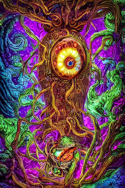 Image similar to creature sushi roots cactus elemental flush of force nature micro world fluo light deepdream a wild amazing steampunk baroque ancient alien creature, intricate detail, colorful digital painting radiating a glowing aura global illumination ray tracing