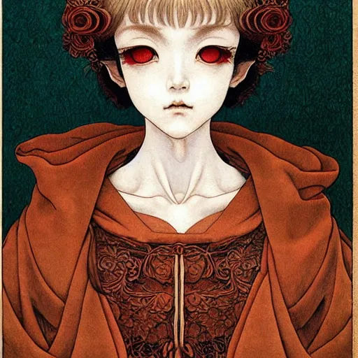 Image similar to prompt: Portrait painted in renaissance style drawn by Katsuhiro Otomo and Takato Yamamoto, inspired by Fables, china doll face, smooth face feature, intricate oil painting, high detail, sharp high detail, manga and anime 2000