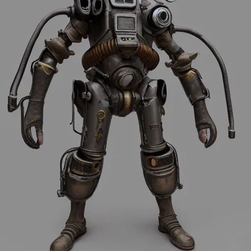 Prompt: a soldier wearing a full set of steam - powered power armor, steampunk, 3 d render octane, ray tracing, ultra high detail, photorealistic