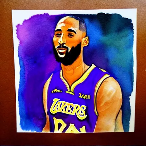 Prompt: a beautiful watercolor portrait of kobe bryand by @mr.blinddraw on instagram