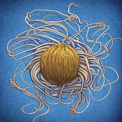 Image similar to realistic rendering of the flying spaghetti monster