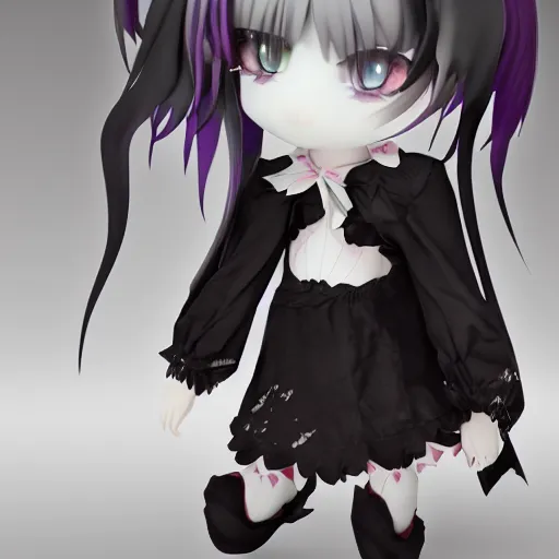 Image similar to cute fumo plush of the dark shadowgirl, a fallen angel who serves the creature of the abyss, vray render