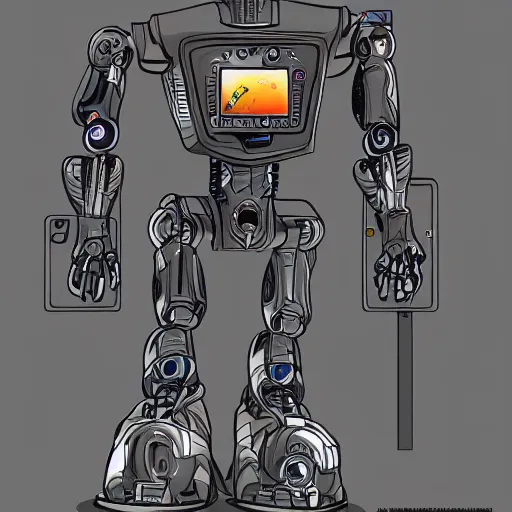 Prompt: a robot using a smartphone, illustration, well detailed, trending on artstation, hdr