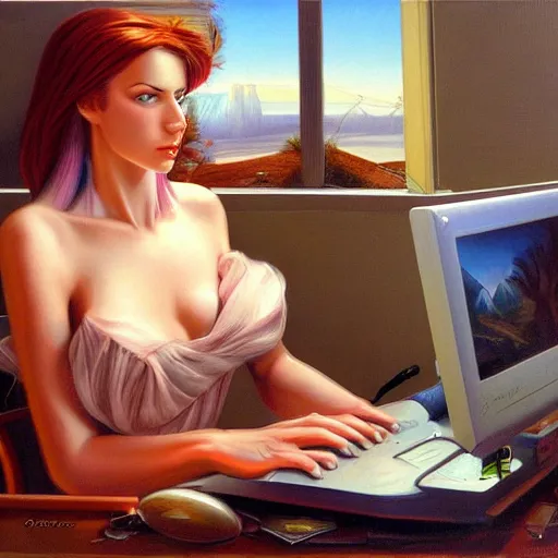 Prompt: on the computer from morning till night working all day and all night by otto frello