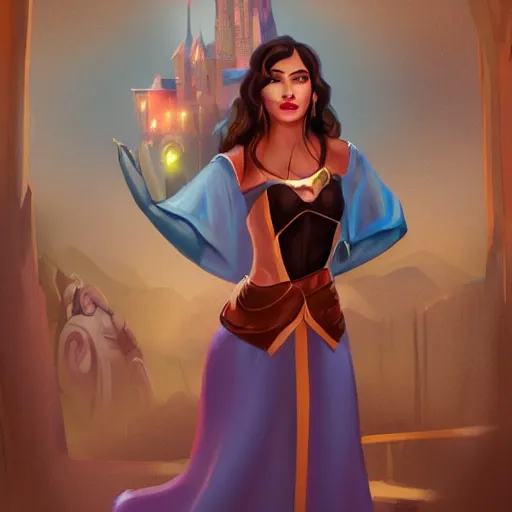 Image similar to beautiful latina female disneyland cast member waiting impatiently in purgatory, biblical fantasy, digital art, trending on artstation