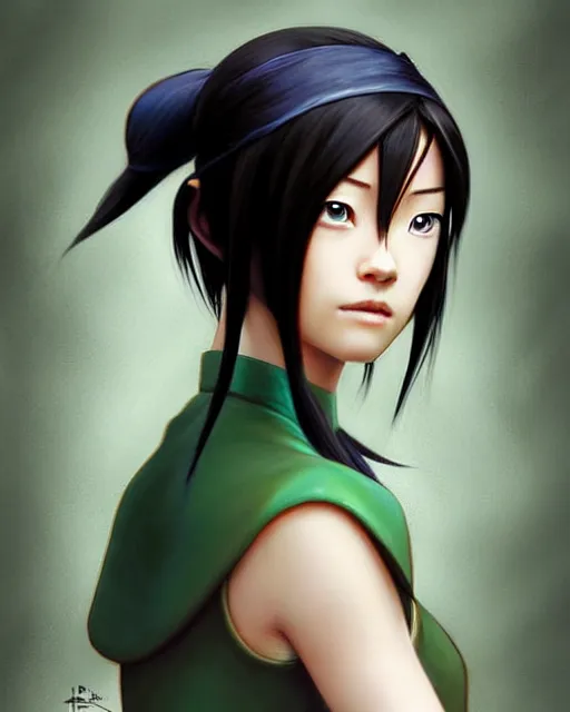 Image similar to toph from avatar as fashion model, detailed perfect face, exquisite details, mid view, by peter caulson wlop artgerm ed binkley lilia alvarado noriyoshi ohrai