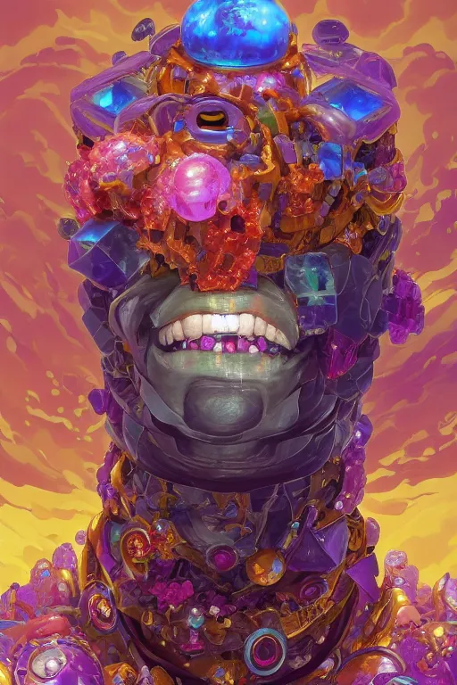 Image similar to maximalist detailed gemstone golem portrait by adoryanti, machine. delusions, holosomnia, electrixbunny, rendered in discodiffusion. decorated with pearls and gems, behance hd by jesper ejsing, by rhads, makoto shinkai, ilya kuvshinov, rossdraws global illumination ray tracing hdr radiating a glowing aura