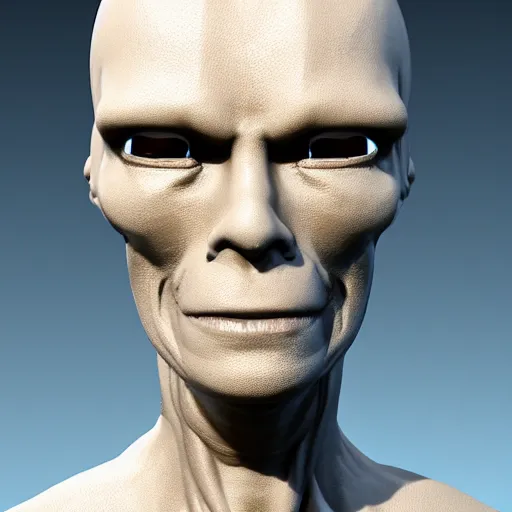 Prompt: a sculpure of an humanoid male alien made of translucid plastic, inside him there is luminiscent fluids, he has an elongated head shape, unreal engine 5