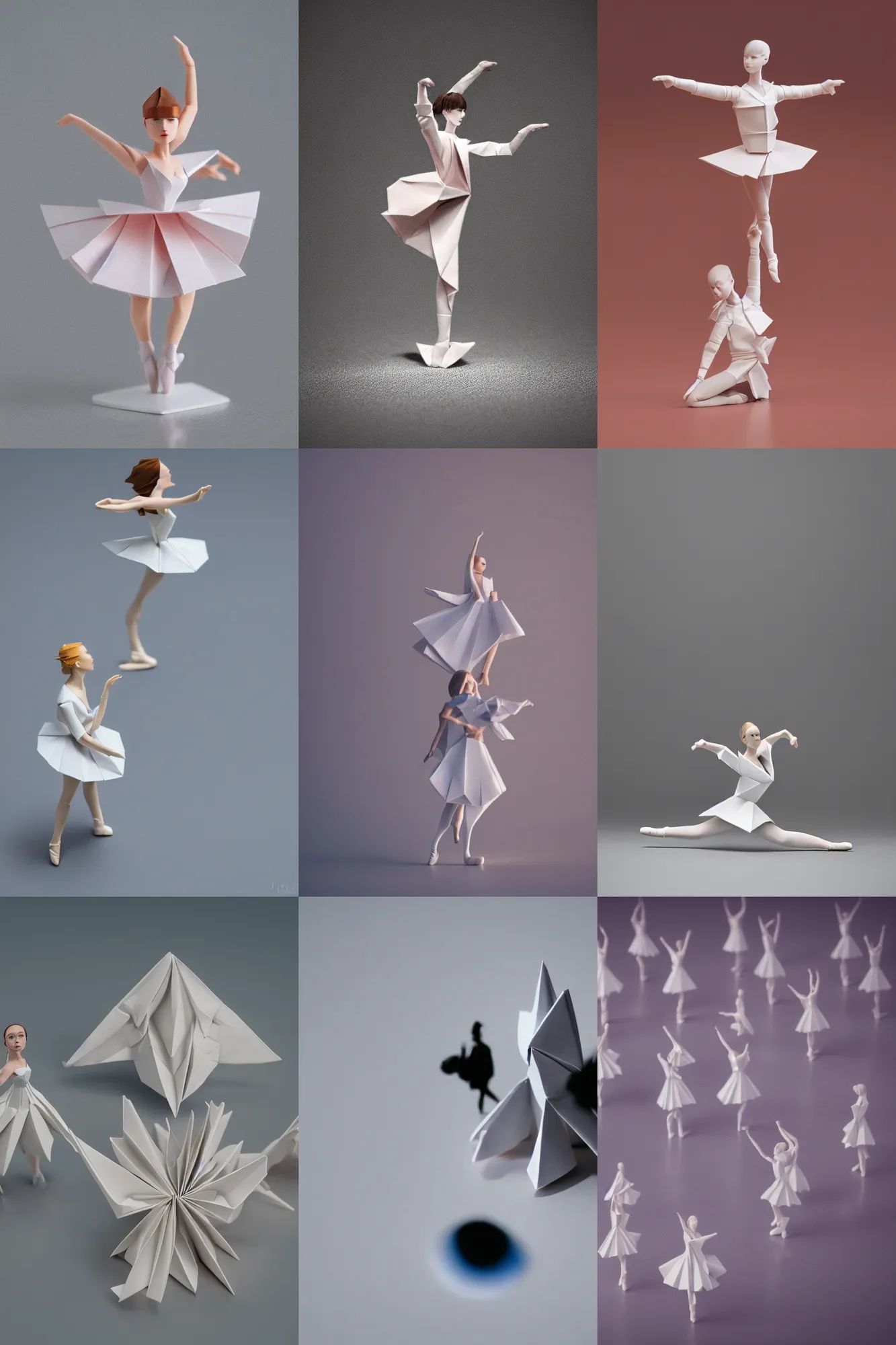 Prompt: beautiful three point perspective film still of funko pop origami ballet in holly herndon, extreme closeup portrait in style of frontiers in miniature porcelain photography fashion architectural art studio edition, miniature origami figurine, eye contact, tilt shift style scene background, soft lighting, kodak portra 4 0 0, 8 k, macro, cinematic style by emmanuel lubezki