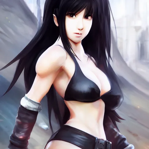 Image similar to high quality art of tifa lockhart by wlop, rossdraws, mingchen shen, bangkuart, sakimichan, yan gisuka, jeongseok lee, artstation, 4k