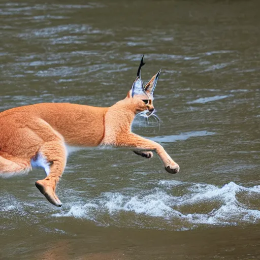 Image similar to artistic professional photograph of a Caracal swimming