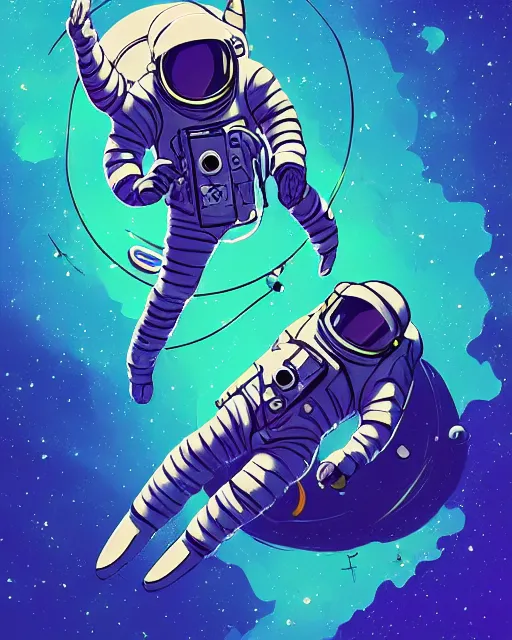 Image similar to an Astronaut lie relaxed on a crescent moon between the stars and the planets in outer space, cosmonaut psychedelic style, post grunge concept art,4k, illustration, trending on artstation by josan gonzalez and tyler edlin