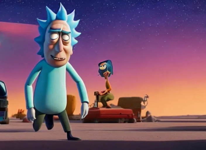 Prompt: film still of rick sanchez in the new pixar scifi movie 4 k,,,,,,,,,,,,,,,,,,,,,,,,,, rick and morty