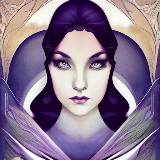 Image similar to an art nouveau, ( streamline moderne ), multi - racial portrait in the style of anna dittmann and charlie bowater and loish. very large, clear, expressive, and intelligent eyes. symmetrical, centered, ultrasharp focus, dramatic lighting, photorealistic digital matte painting, intricate ultra detailed background.