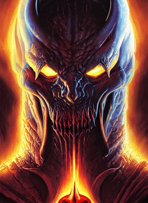 Prompt: diablo lord of destruction, extreme close up, poster by drew struzan, highly detailed, concept art, smooth, sharp focus, art by wlop, mars ravelo and greg rutkowski