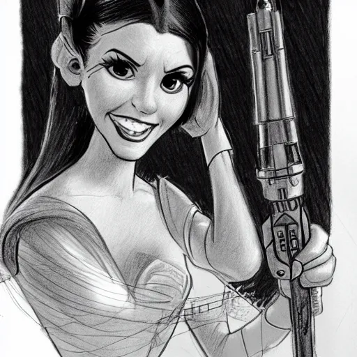 Image similar to milt kahl pencil sketch of victoria justice as princess leia