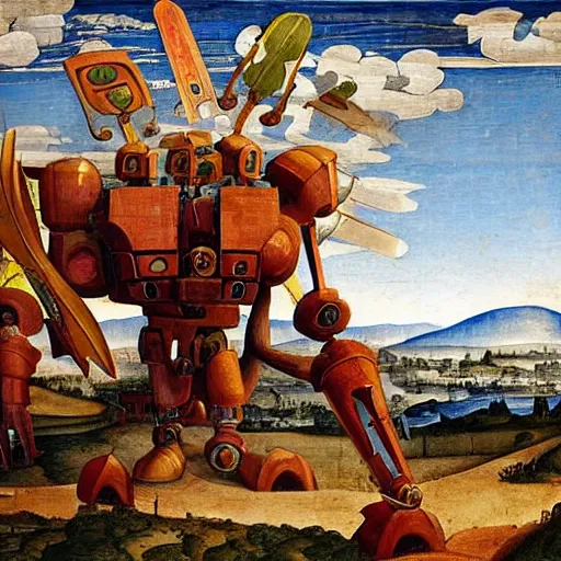 Prompt: a giant mech with a sword, renaissance art